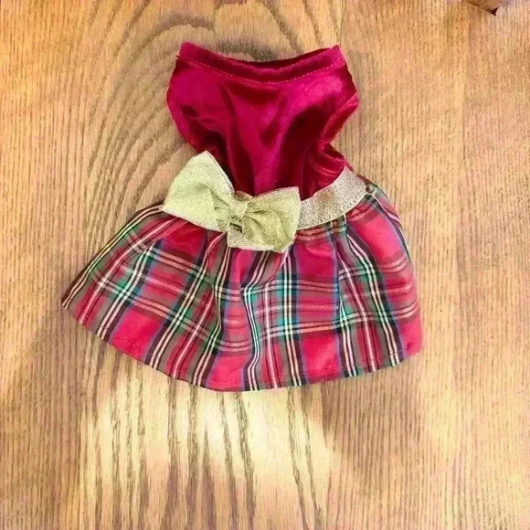 π 6/$60 Dog Festive Dress Xmas Holiday Gold Red Green Velvet Size XSmall - Picture 7 of 7